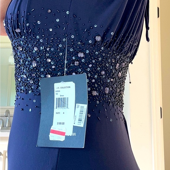 Formal party dress wedding long gown fittedpurple size 6 embellished halter neck - Picture 3 of 14